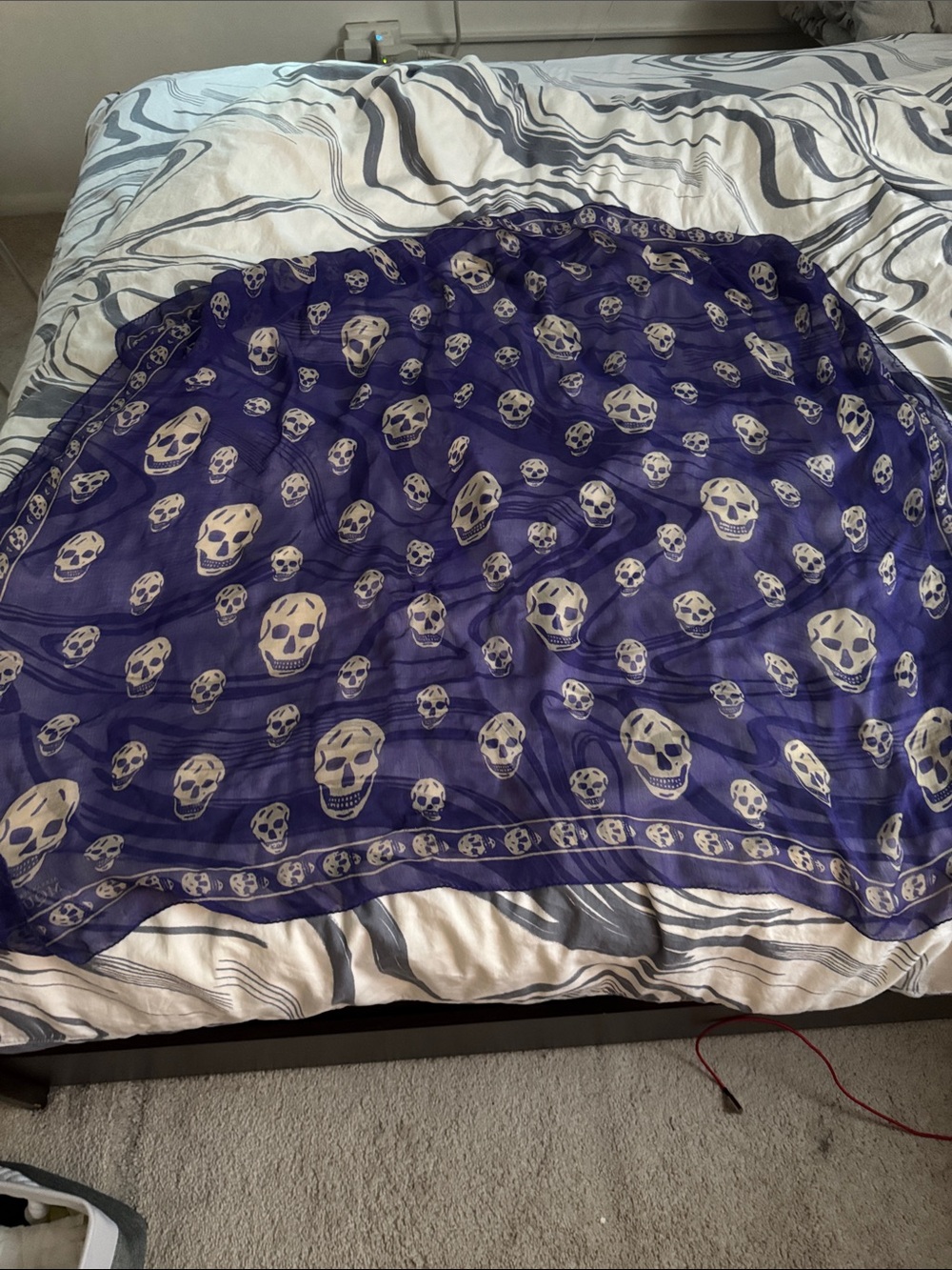Alexander McQueen Purple Skull Print Silk Scarf